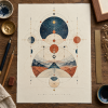 Overhead detail of a geometric custom line artwork on paper
